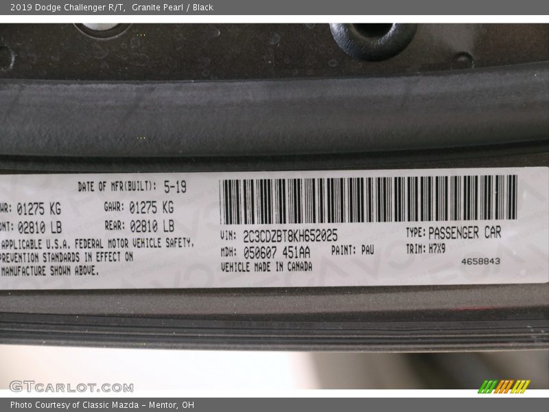 Granite Pearl / Black 2019 Dodge Challenger R/T
