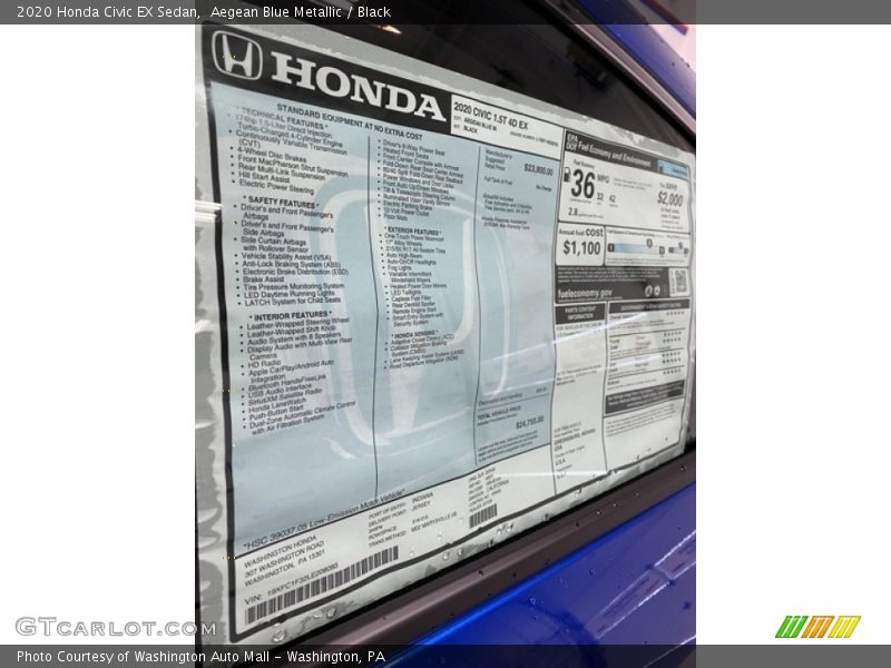 Aegean Blue Metallic / Black 2020 Honda Civic EX Sedan