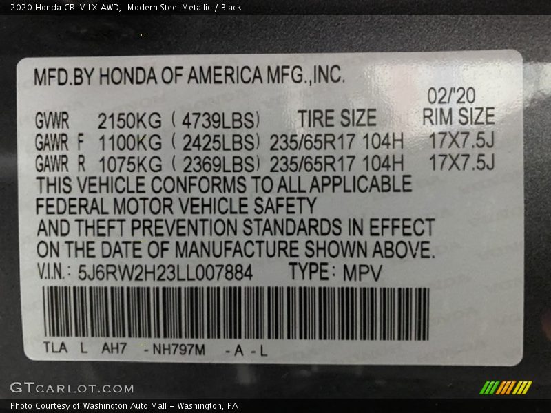 Modern Steel Metallic / Black 2020 Honda CR-V LX AWD