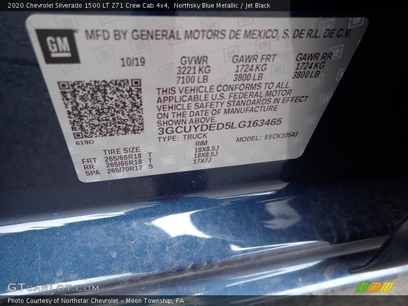 Northsky Blue Metallic / Jet Black 2020 Chevrolet Silverado 1500 LT Z71 Crew Cab 4x4