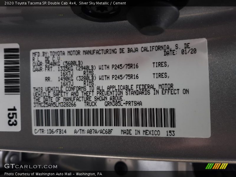 Silver Sky Metallic / Cement 2020 Toyota Tacoma SR Double Cab 4x4