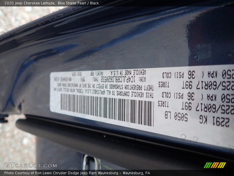 Blue Shade Pearl / Black 2020 Jeep Cherokee Latitude