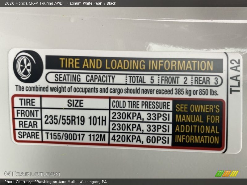 Platinum White Pearl / Black 2020 Honda CR-V Touring AWD