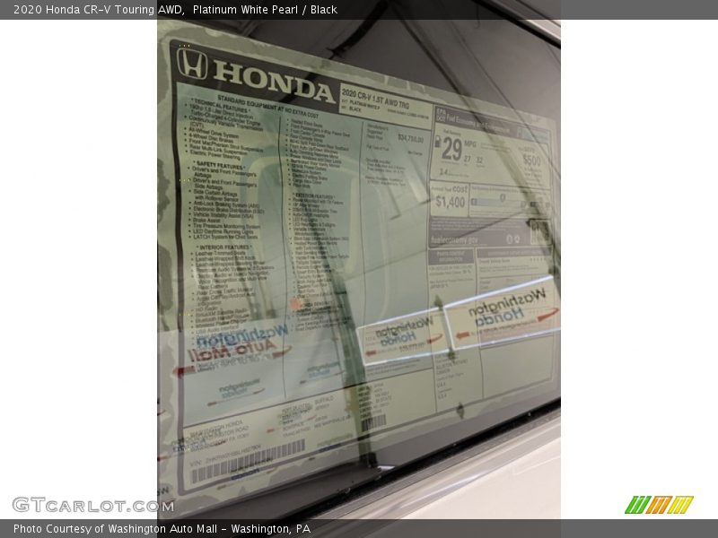 Platinum White Pearl / Black 2020 Honda CR-V Touring AWD