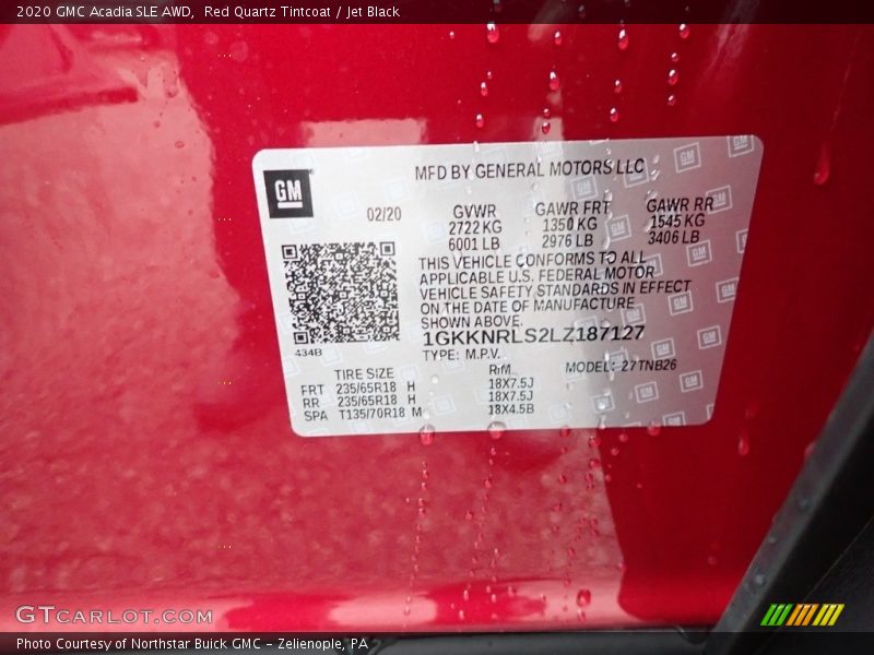 Red Quartz Tintcoat / Jet Black 2020 GMC Acadia SLE AWD