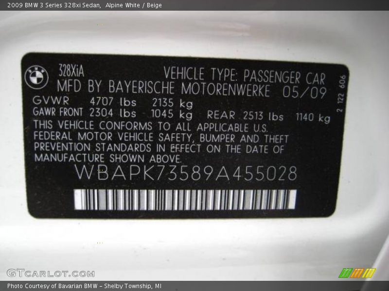 Alpine White / Beige 2009 BMW 3 Series 328xi Sedan