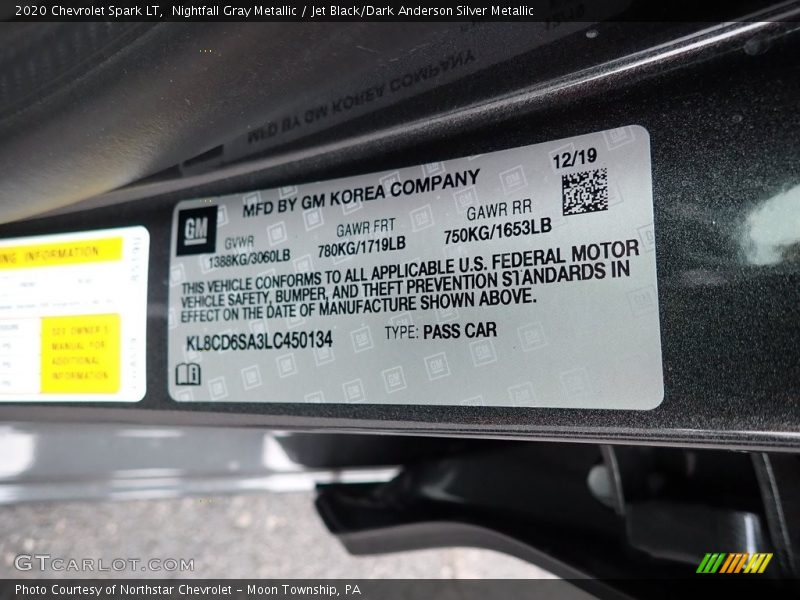 Nightfall Gray Metallic / Jet Black/Dark Anderson Silver Metallic 2020 Chevrolet Spark LT