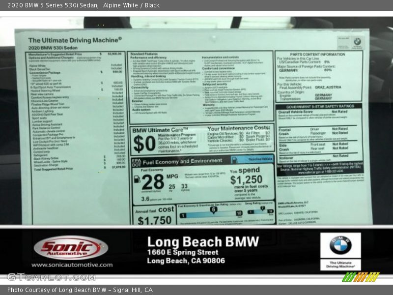 Alpine White / Black 2020 BMW 5 Series 530i Sedan