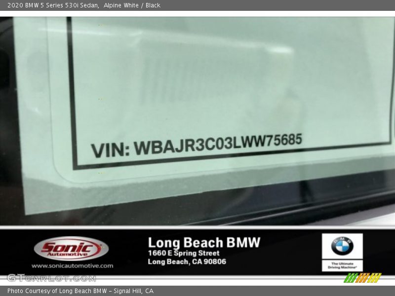 Alpine White / Black 2020 BMW 5 Series 530i Sedan