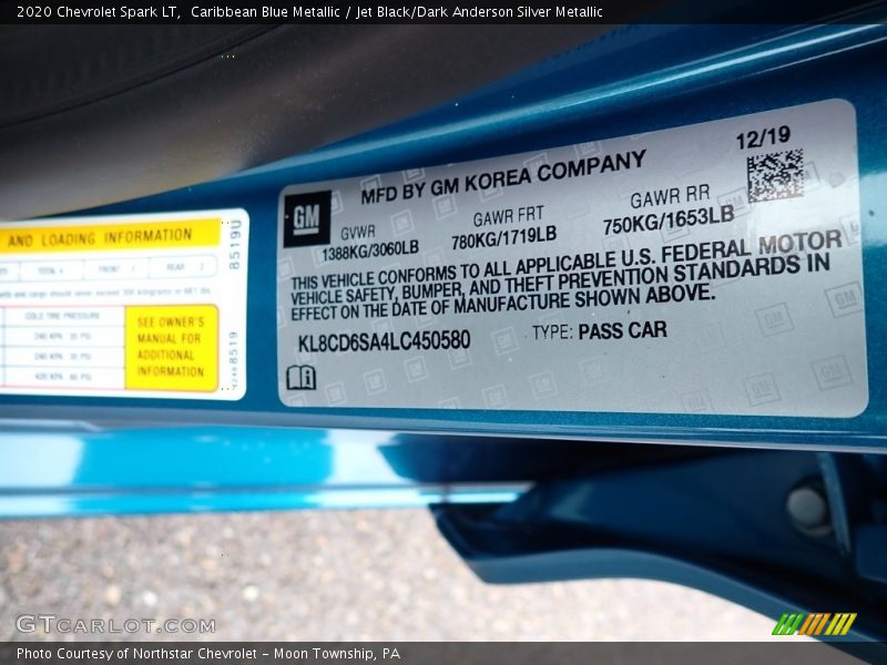 Caribbean Blue Metallic / Jet Black/Dark Anderson Silver Metallic 2020 Chevrolet Spark LT