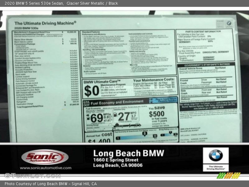 Glacier Silver Metallic / Black 2020 BMW 5 Series 530e Sedan