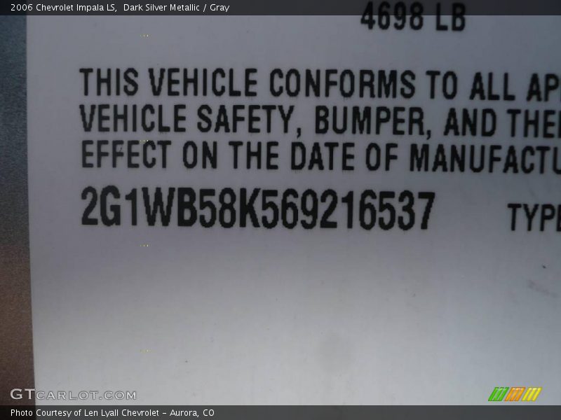 Dark Silver Metallic / Gray 2006 Chevrolet Impala LS