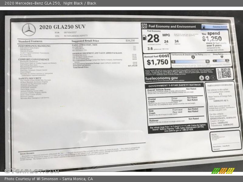 Night Black / Black 2020 Mercedes-Benz GLA 250
