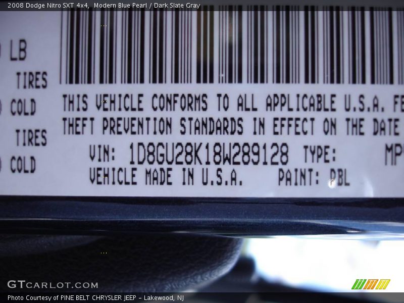 Modern Blue Pearl / Dark Slate Gray 2008 Dodge Nitro SXT 4x4