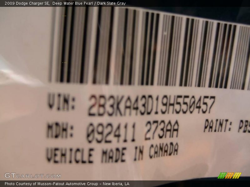 Deep Water Blue Pearl / Dark Slate Gray 2009 Dodge Charger SE