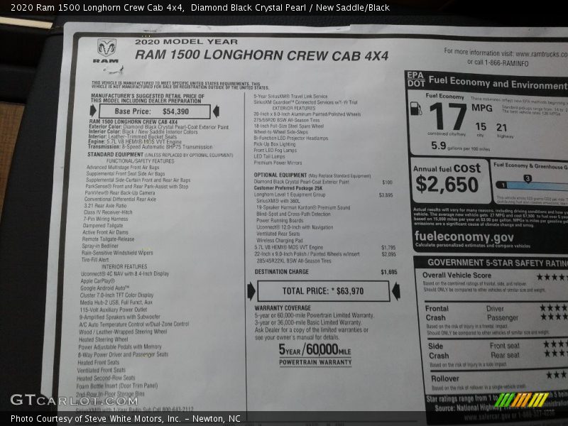  2020 1500 Longhorn Crew Cab 4x4 Window Sticker