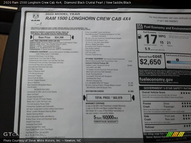  2020 1500 Longhorn Crew Cab 4x4 Window Sticker