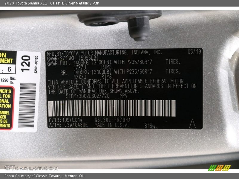 Celestial Silver Metallic / Ash 2020 Toyota Sienna XLE