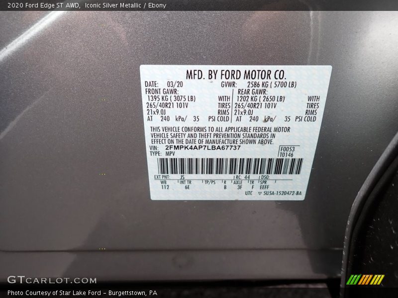 2020 Edge ST AWD Iconic Silver Metallic Color Code JS