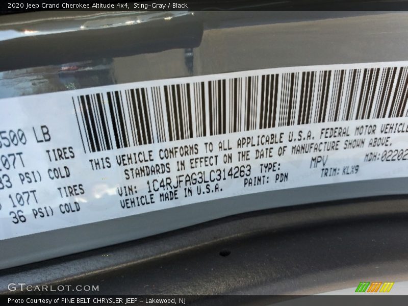 Sting-Gray / Black 2020 Jeep Grand Cherokee Altitude 4x4