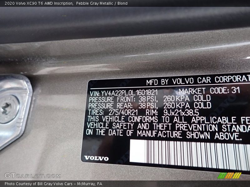 Pebble Gray Metallic / Blond 2020 Volvo XC90 T6 AWD Inscription