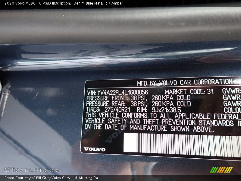 Denim Blue Metallic / Amber 2020 Volvo XC90 T6 AWD Inscription