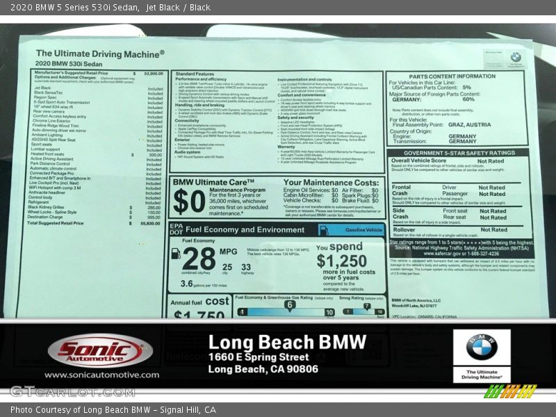 Jet Black / Black 2020 BMW 5 Series 530i Sedan