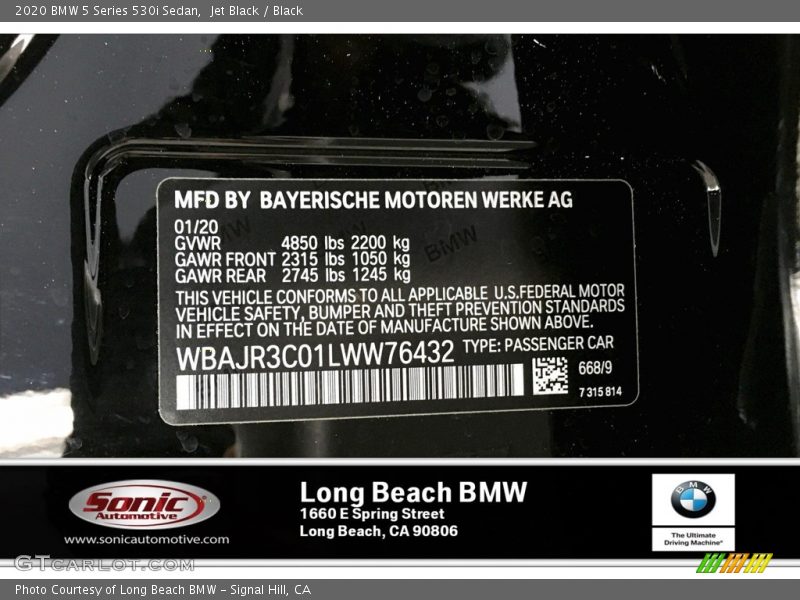 Jet Black / Black 2020 BMW 5 Series 530i Sedan