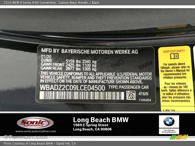 Carbon Black Metallic / Black 2020 BMW 8 Series 840i Convertible