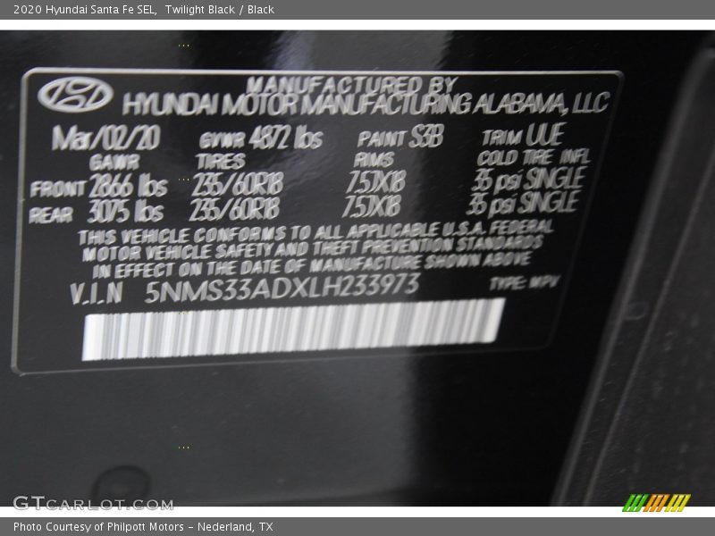 Twilight Black / Black 2020 Hyundai Santa Fe SEL