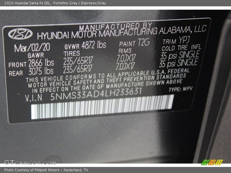 Portofino Gray / Espresso/Gray 2020 Hyundai Santa Fe SEL