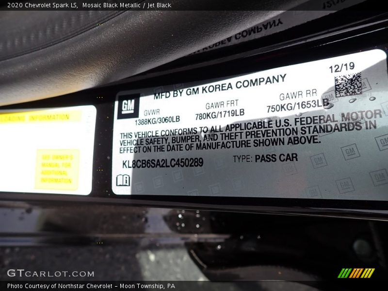 Mosaic Black Metallic / Jet Black 2020 Chevrolet Spark LS