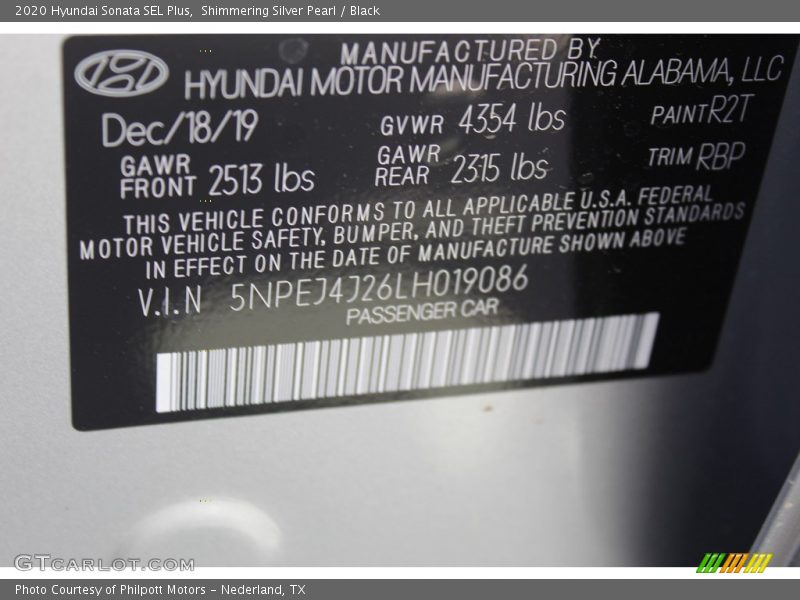 Shimmering Silver Pearl / Black 2020 Hyundai Sonata SEL Plus