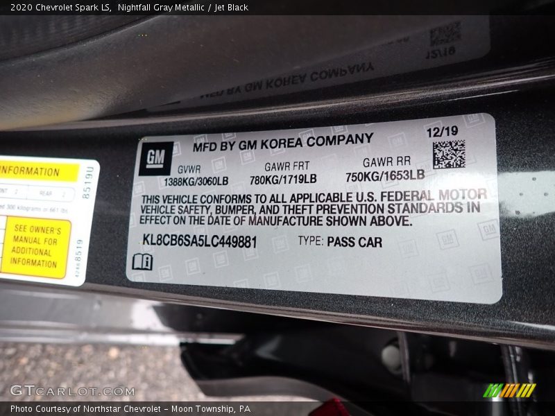 Nightfall Gray Metallic / Jet Black 2020 Chevrolet Spark LS