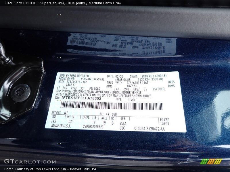 2020 F150 XLT SuperCab 4x4 Blue Jeans Color Code N1