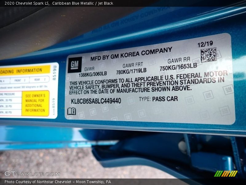 Caribbean Blue Metallic / Jet Black 2020 Chevrolet Spark LS