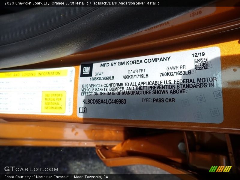 Orange Burst Metallic / Jet Black/Dark Anderson Silver Metallic 2020 Chevrolet Spark LT