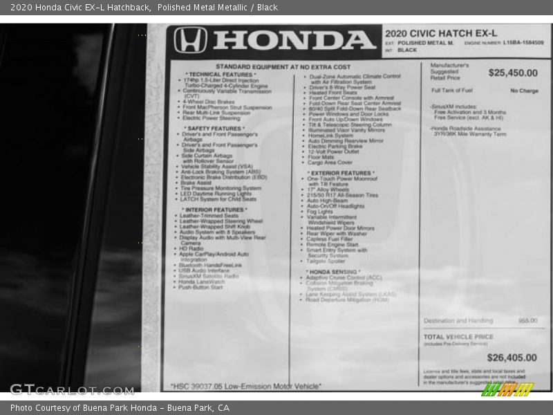 Polished Metal Metallic / Black 2020 Honda Civic EX-L Hatchback