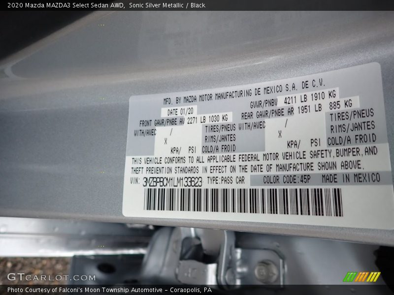 Sonic Silver Metallic / Black 2020 Mazda MAZDA3 Select Sedan AWD