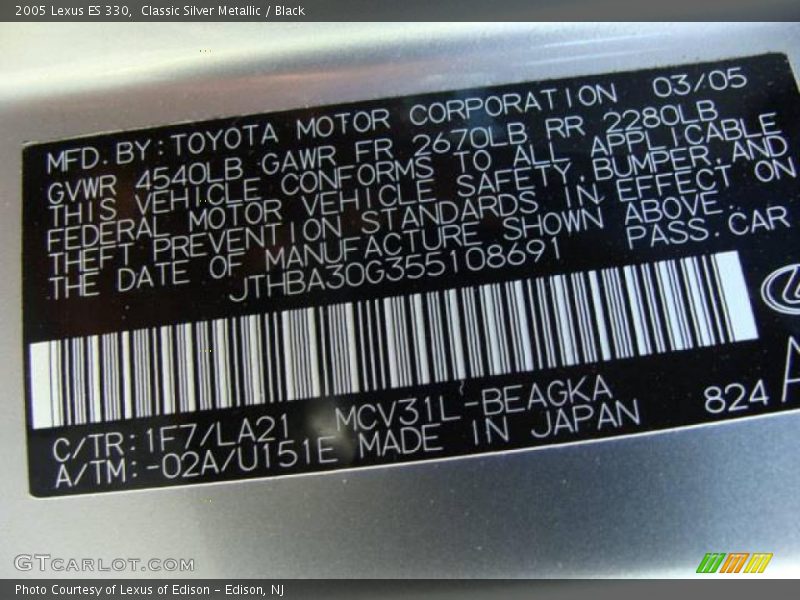 Classic Silver Metallic / Black 2005 Lexus ES 330