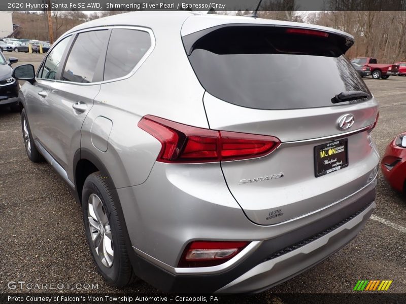 Shimmering Silver Pearl / Espresso/Gray 2020 Hyundai Santa Fe SE AWD