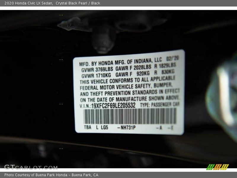 Crystal Black Pearl / Black 2020 Honda Civic LX Sedan