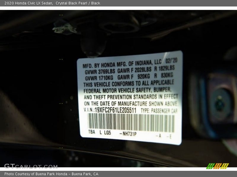 Crystal Black Pearl / Black 2020 Honda Civic LX Sedan