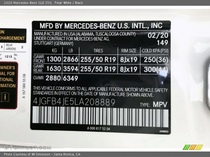 Polar White / Black 2020 Mercedes-Benz GLE 350