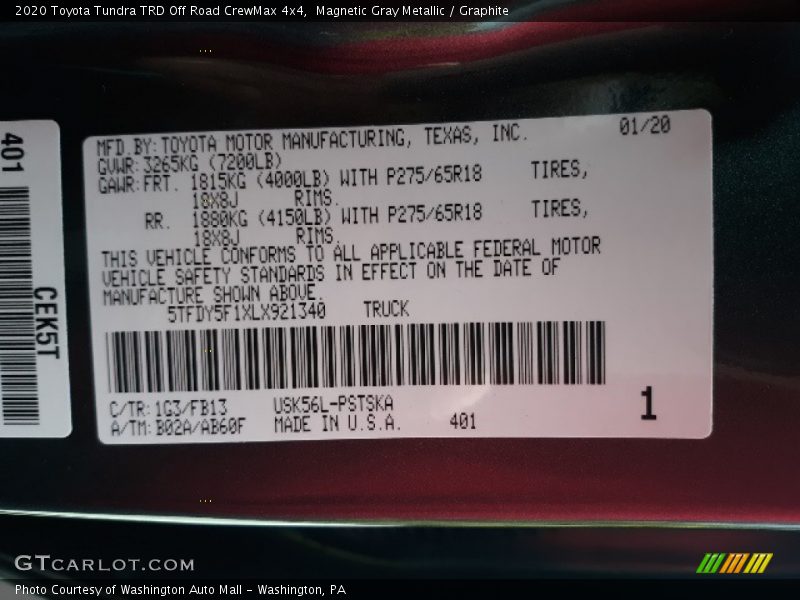 Magnetic Gray Metallic / Graphite 2020 Toyota Tundra TRD Off Road CrewMax 4x4