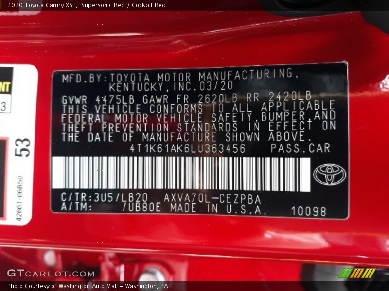 Supersonic Red / Cockpit Red 2020 Toyota Camry XSE