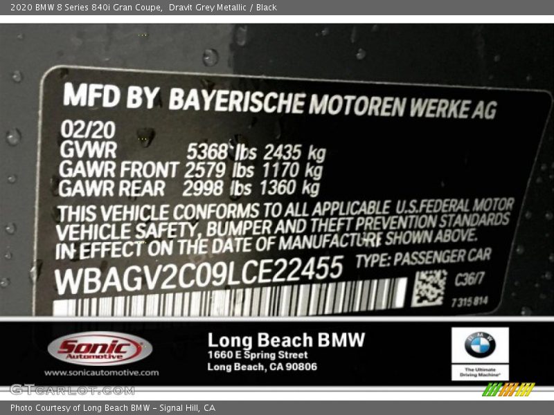Dravit Grey Metallic / Black 2020 BMW 8 Series 840i Gran Coupe