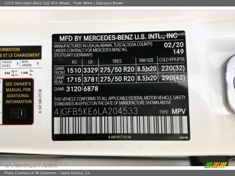 Polar White / Espresso Brown 2020 Mercedes-Benz GLE 450 4Matic