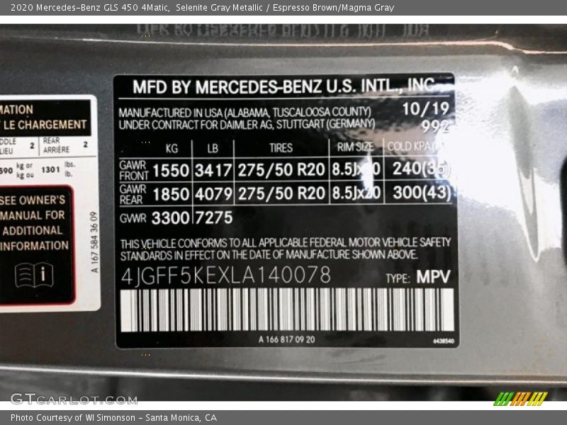 Selenite Gray Metallic / Espresso Brown/Magma Gray 2020 Mercedes-Benz GLS 450 4Matic