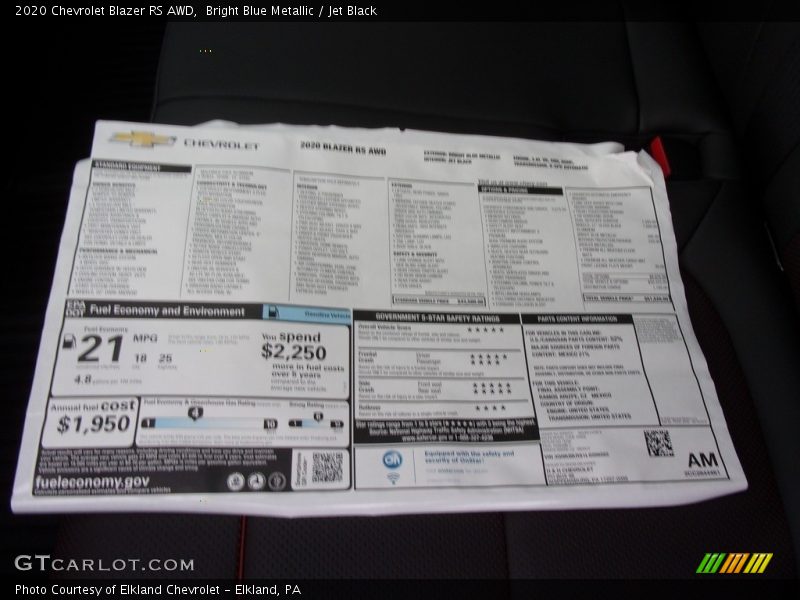 Bright Blue Metallic / Jet Black 2020 Chevrolet Blazer RS AWD